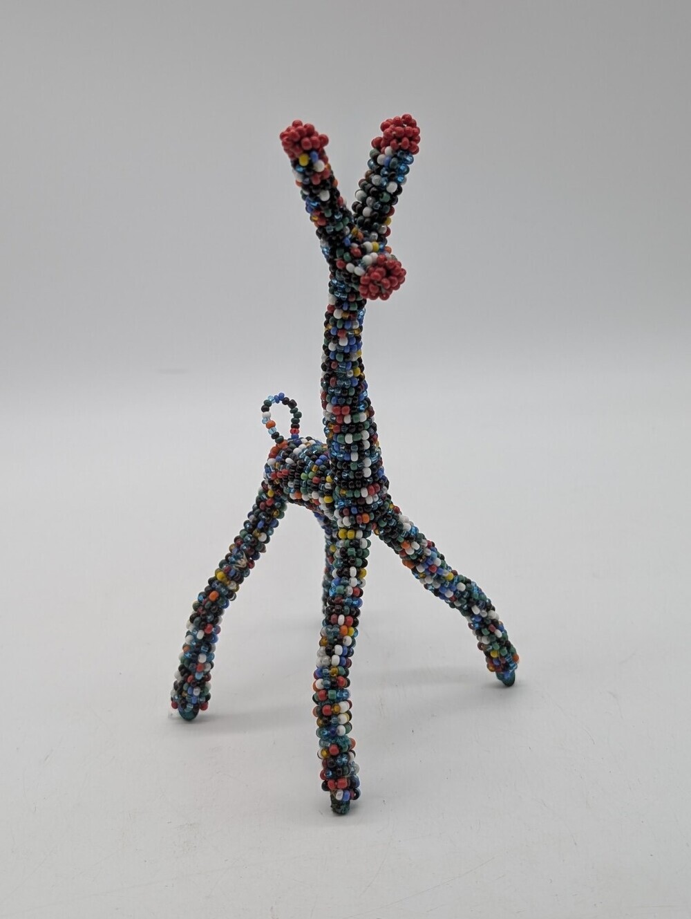 Vintage African Wire & Beaded Giraffe Figurine - Handmade Folk Art Sculpture 7"